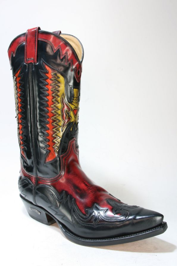 Bottes Sendra Cuir Cuervo Vintage - Toutes Pointures - Style Santiague Pointu Noir/gris/blanc